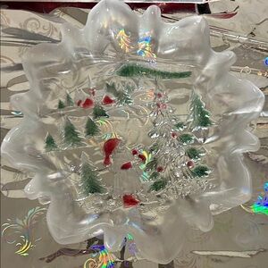 Mikasa Holiday Glass Plate with Red and Green Accents